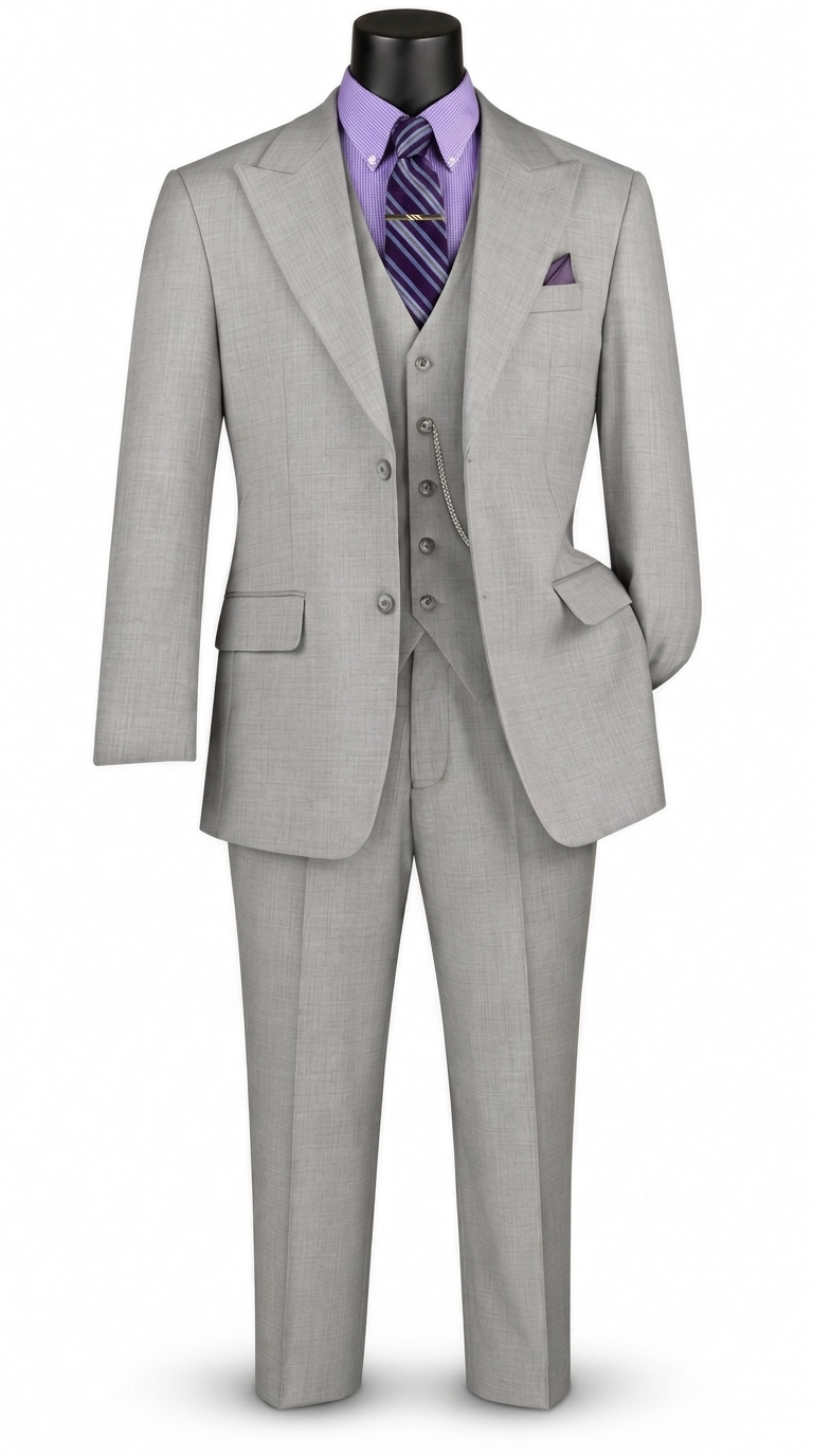 Men’s 3-Piece Textured Weave Regular Fit Suit - Light Gray