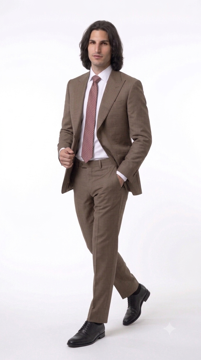 Statement Men's 2 Piece 100% Super 200 Wool Modern Fit Suit - Pic Stitching Peak Lapel Two Buttons in Color Taupe