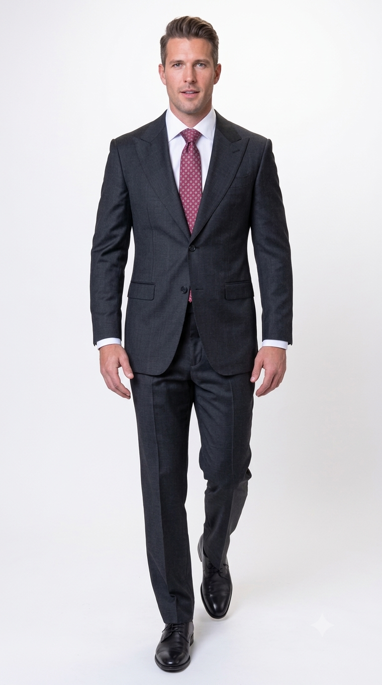 Statement Men's 2 Piece 100% Super 200 Wool Modern Fit Suit - Pic Stitching Peak Lapel Two Buttons in Color Black