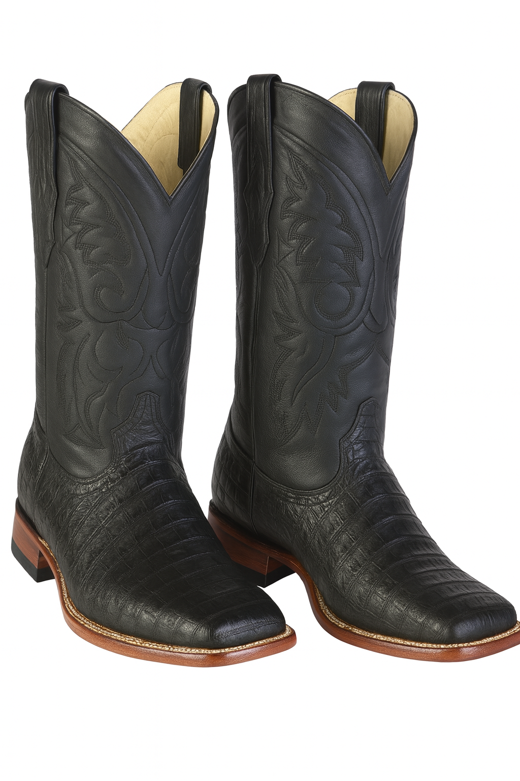 Los Altos Boots Men's Black Caiman Belly Wide Square Toe Boots