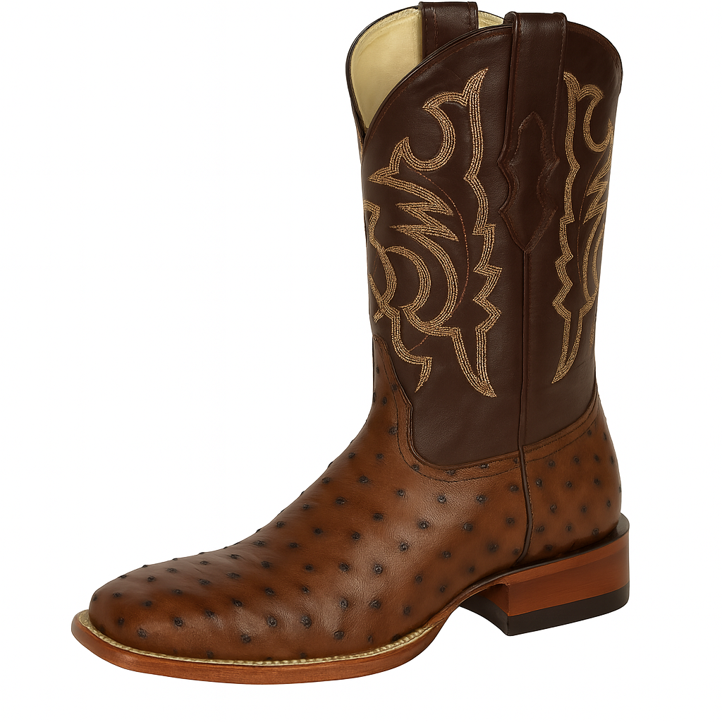 Men's Los Altos Ostrich Skin Wide Square Toe Boots - B-New Designer Collection