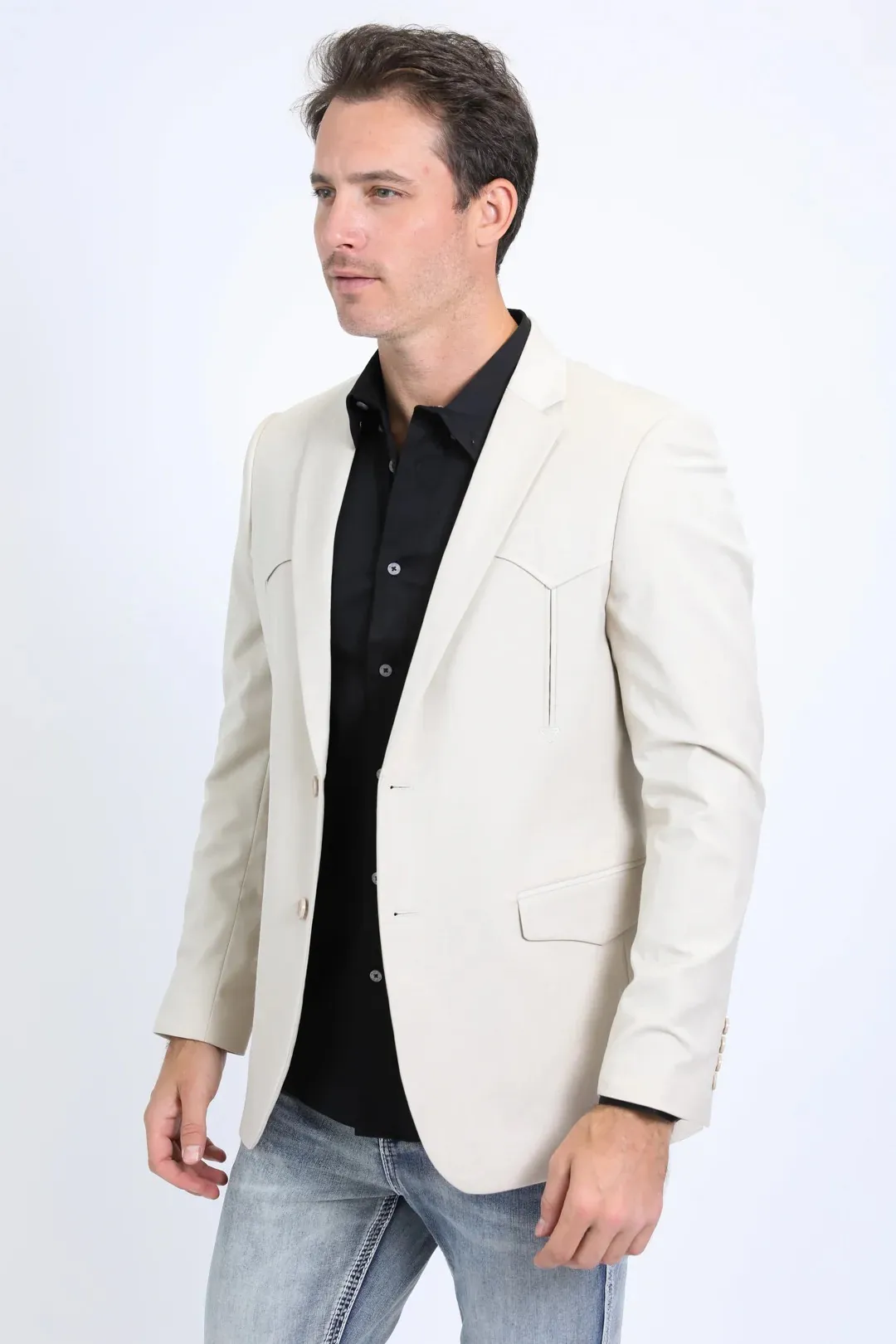 Beige Western Sport Coat for Men – Light Tone Frontier Jacket