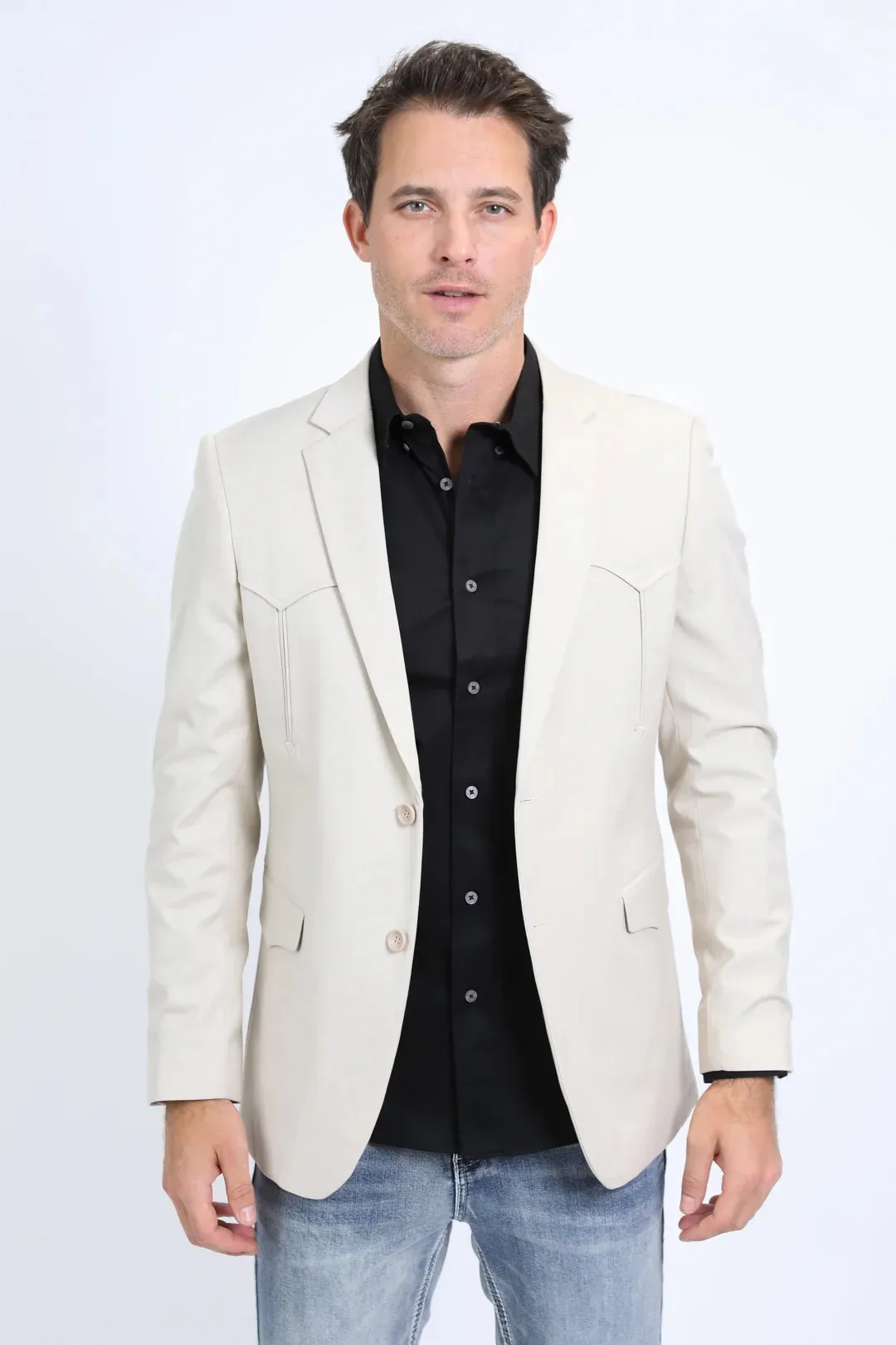 Beige Western Sport Coat for Men – Light Tone Frontier Jacket