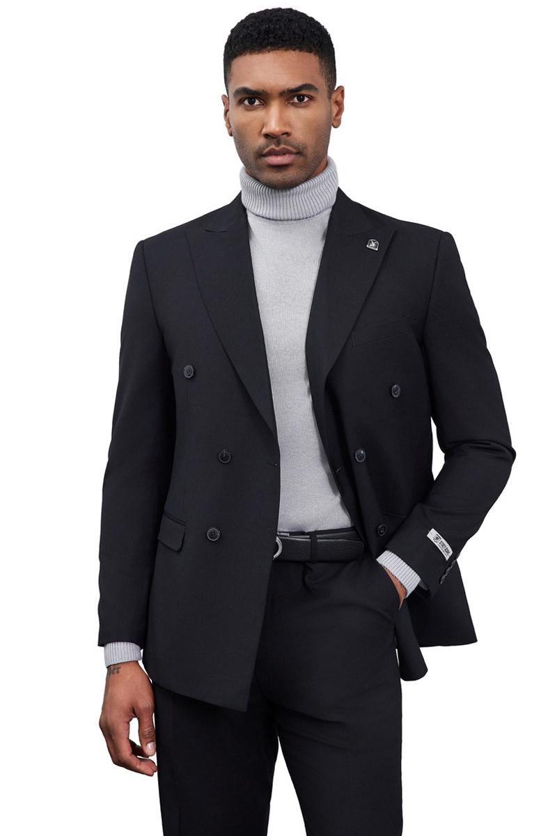 Men's Designer Stacy Adams Classic Double Breasted Suit in Black