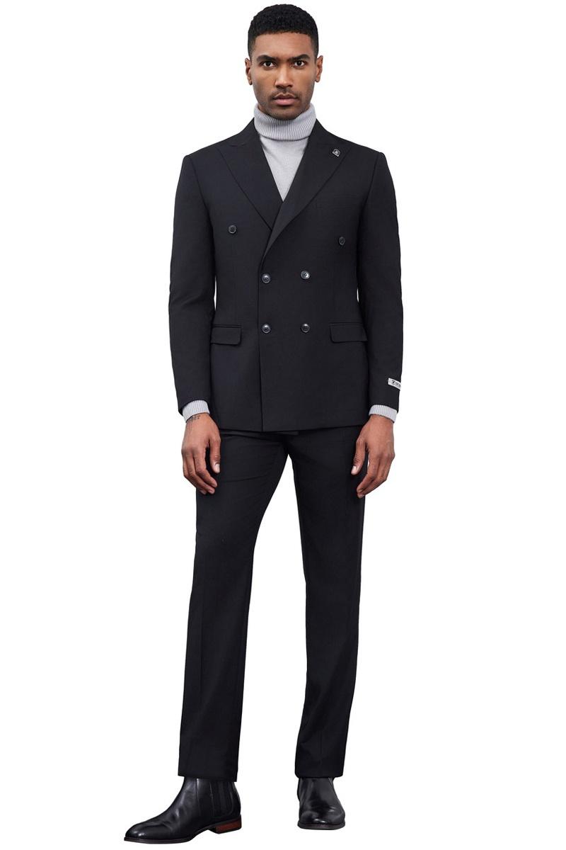Men's Designer Stacy Adams Classic Double Breasted Suit in Black