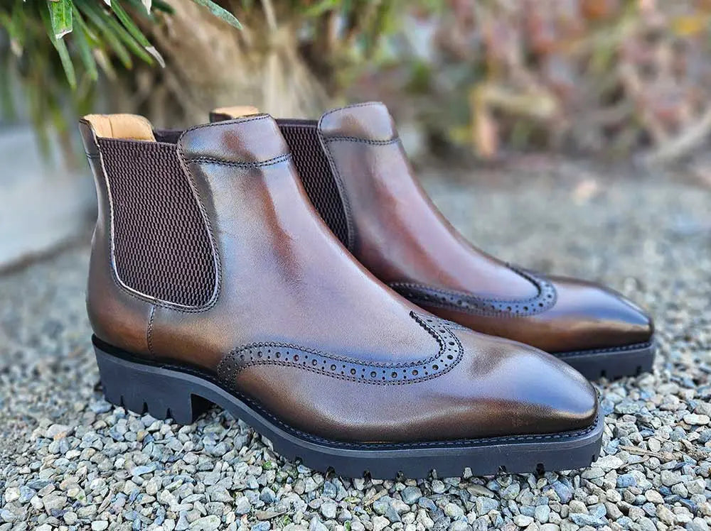 Carrucci Lug Sole Chelsea Boot with Wingtip Toe