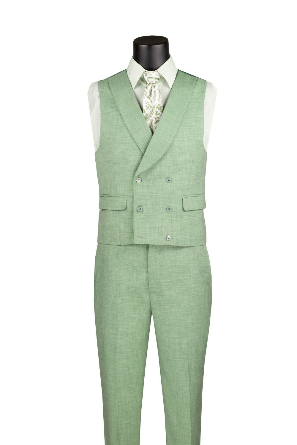 Light Green Modern Fit 3 Piece Suit with Vest and Adjustable Waist Band Pants