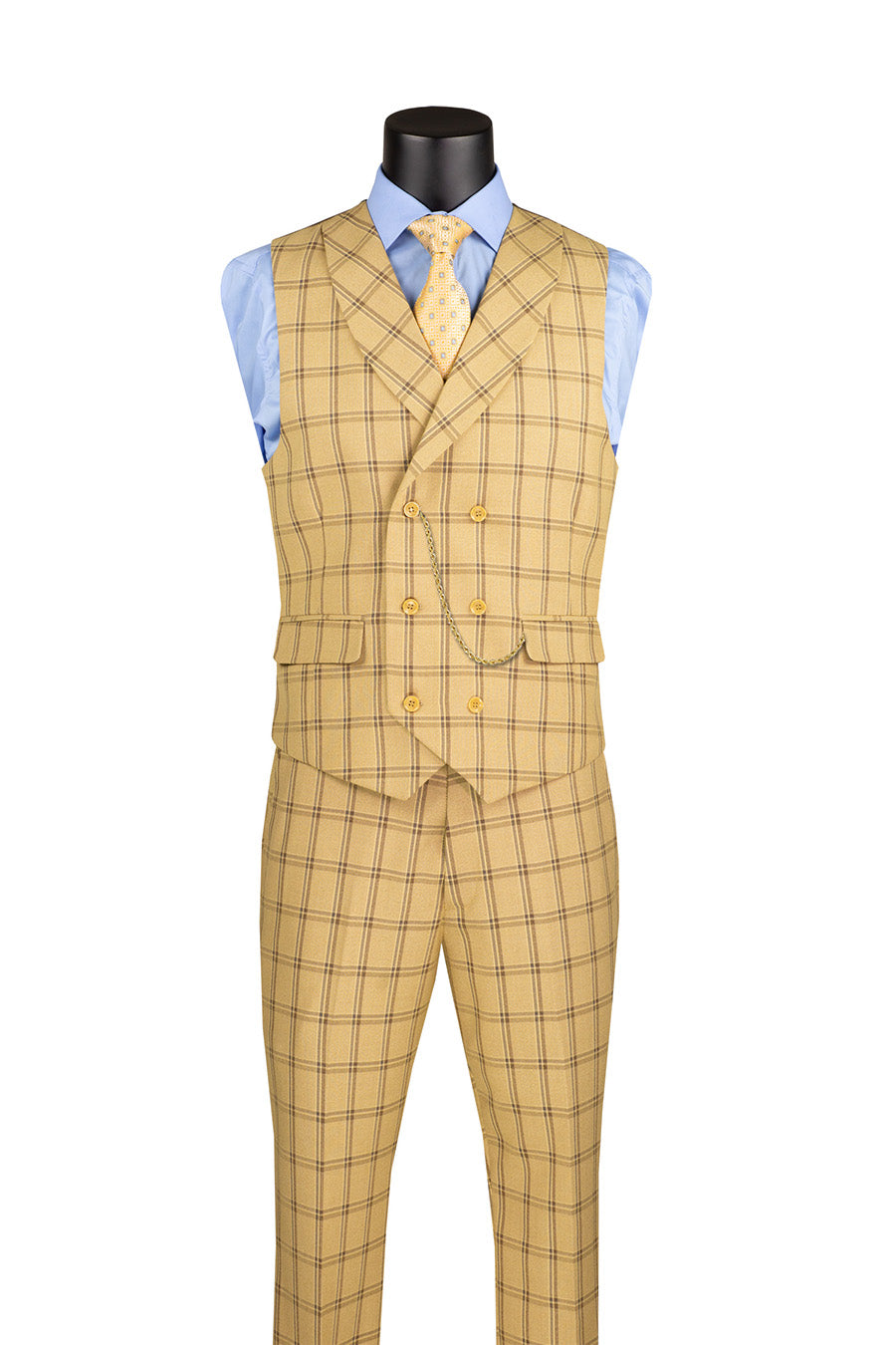 Lazio Collection - Modern Fit Windowpane Suit 3 Piece in Tan