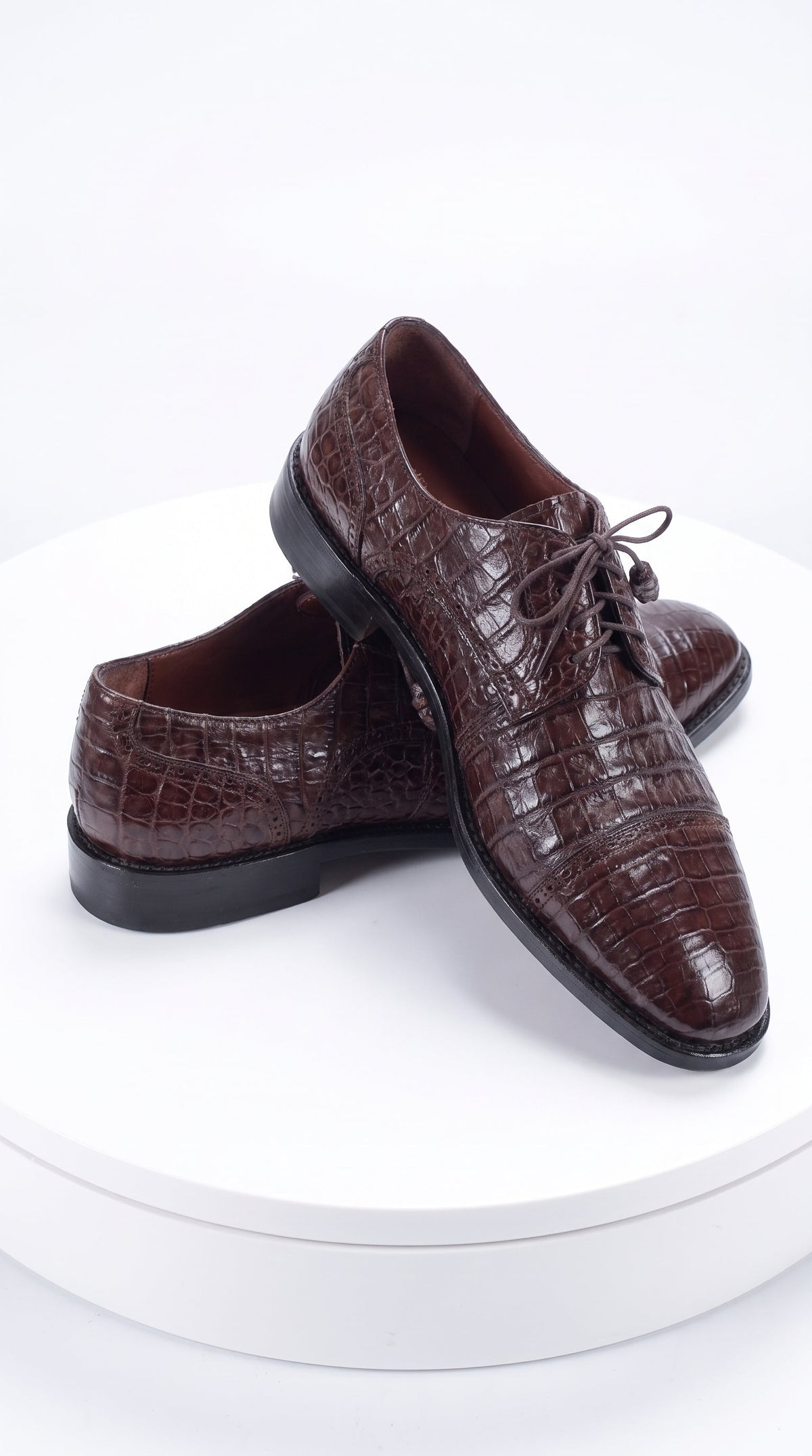Men’s Original Exotic Caiman Belly Skin Shoes ZV098207, Brown Lace-Up Formal Dress Shoes