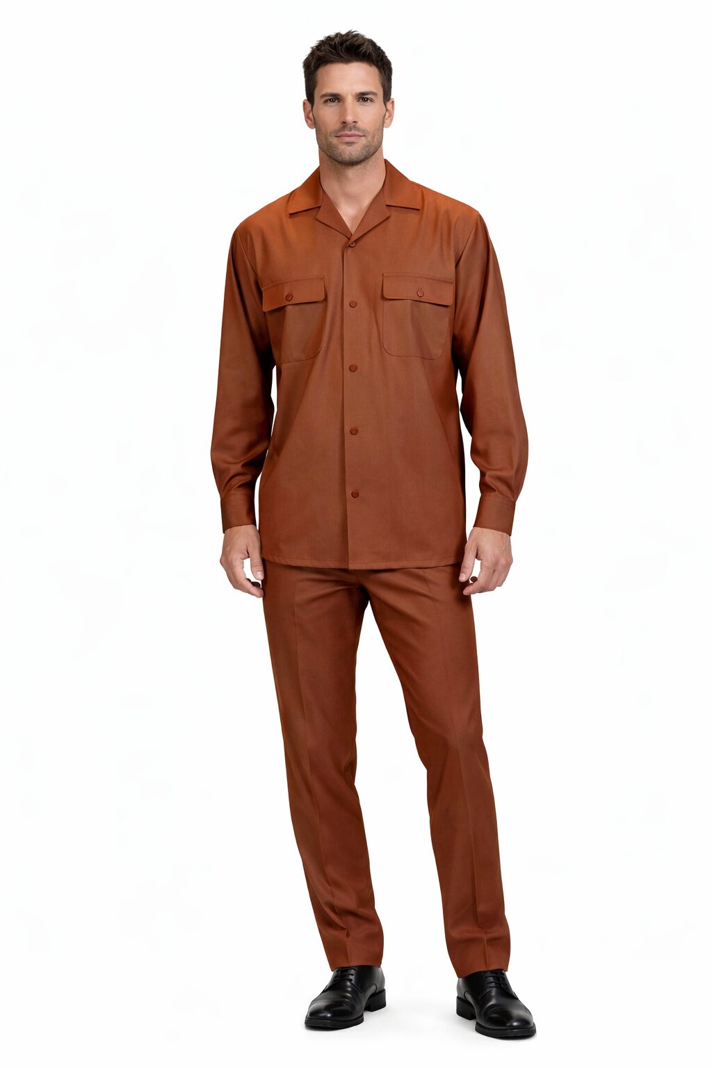 Mens Luxury Copper Wool Two-Piece Leisure Walking Suit