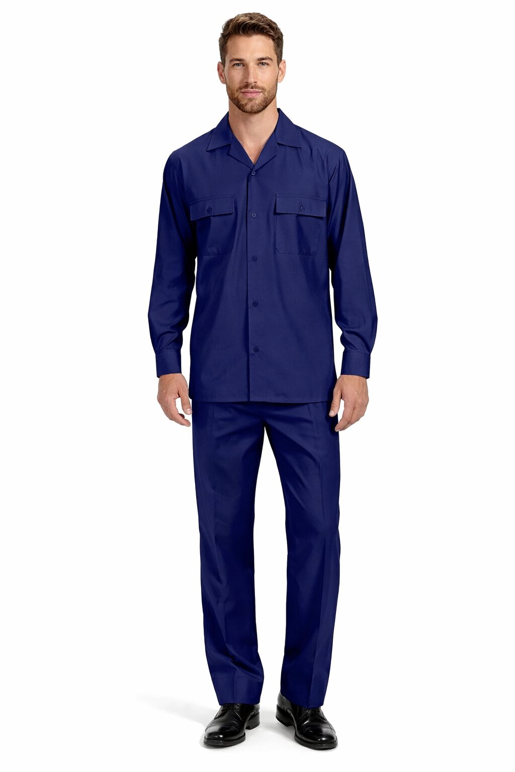 Mens Luxury Navy Blue Wool Two-Piece Leisure Walking Suit