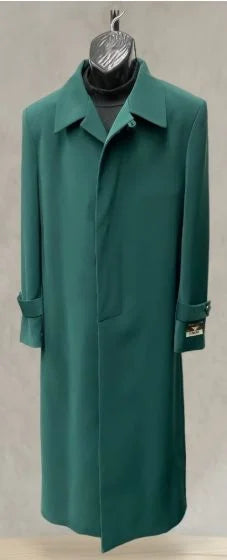 Mens Full-Length Green Overcoat Microfiber Blend for Winter Maxi Duster Coat