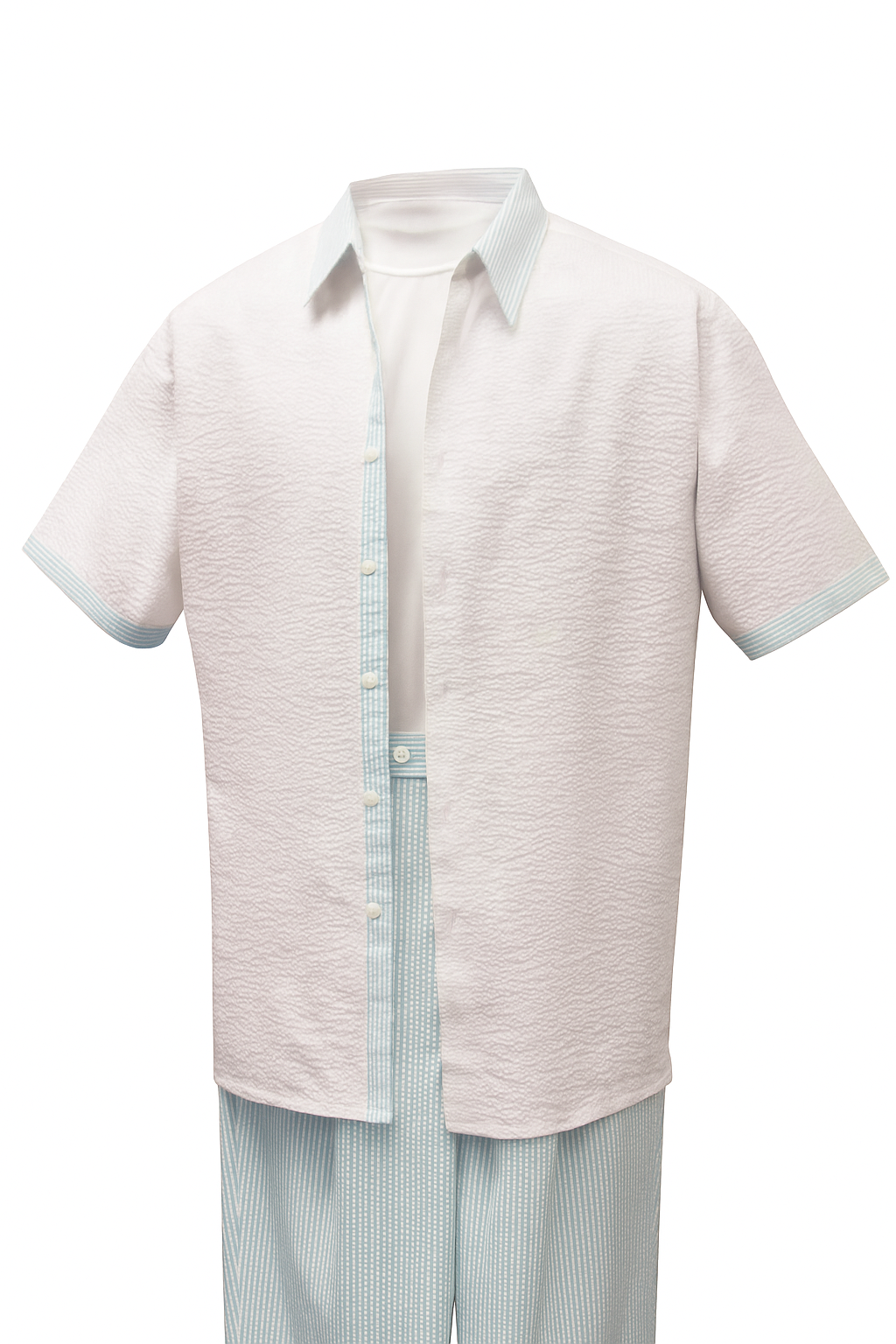 Mens Sky Blue Two-Piece Short Sleeve Shirt and Pants Set, Casual Summer Outfit