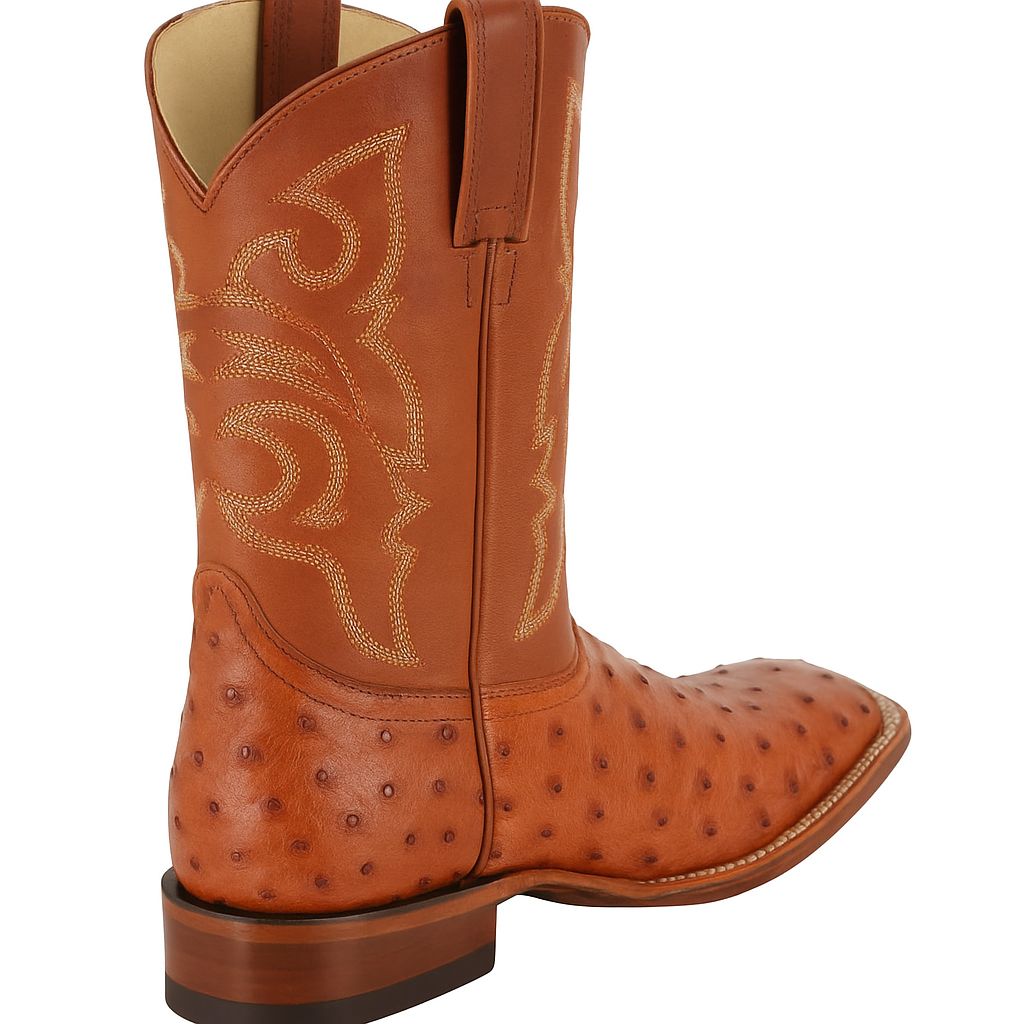 Men's Los Altos Ostrich Skin Wide Square Toe Boots - B-New Designer Collection