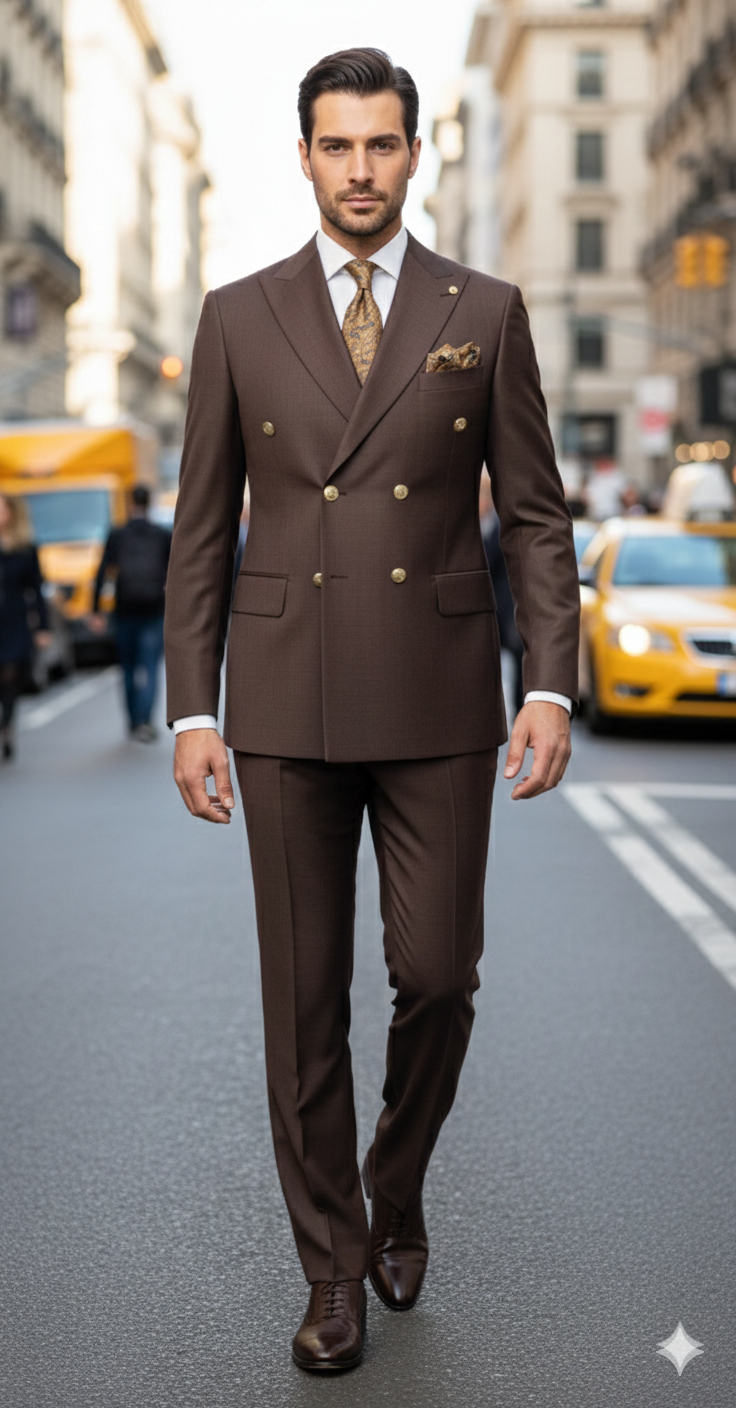 Mens Double Breasted Suits Gold Buttons - Brown Suit - Double Breasted Blazer