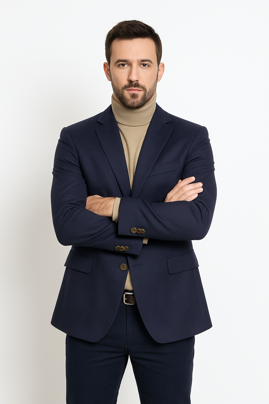 Mens Two Button Navy Cashmere Jacket with Notch Lapel