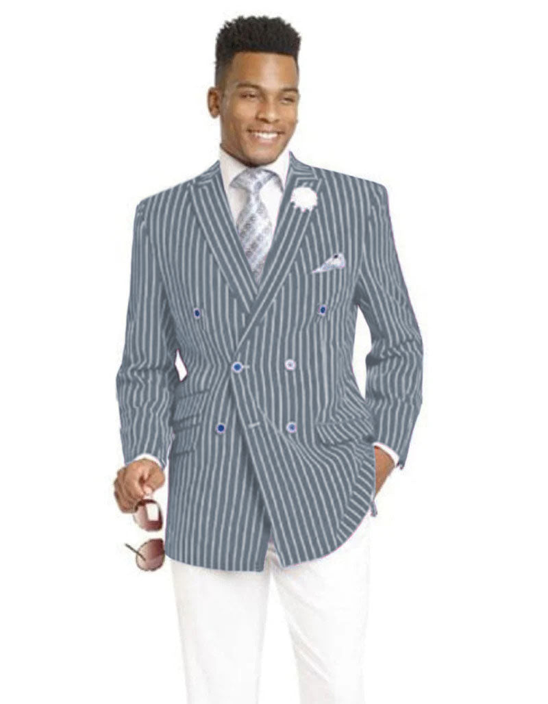 Mens Double Breasted Blazer in Color Navy - Pinstripe Sportcoat - New Arrival