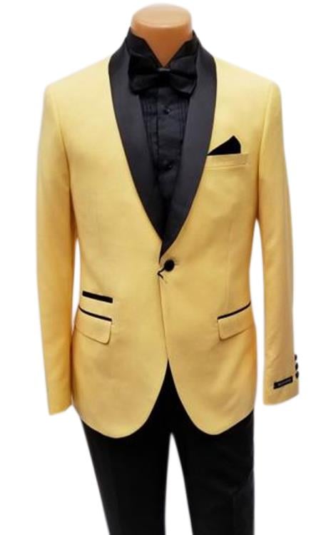 Men's One Button Shawl Lapel Yellow Prom 2026 Wedding Tuxedo Jacket & Pants Perfect for Prom 2026 & Wedding