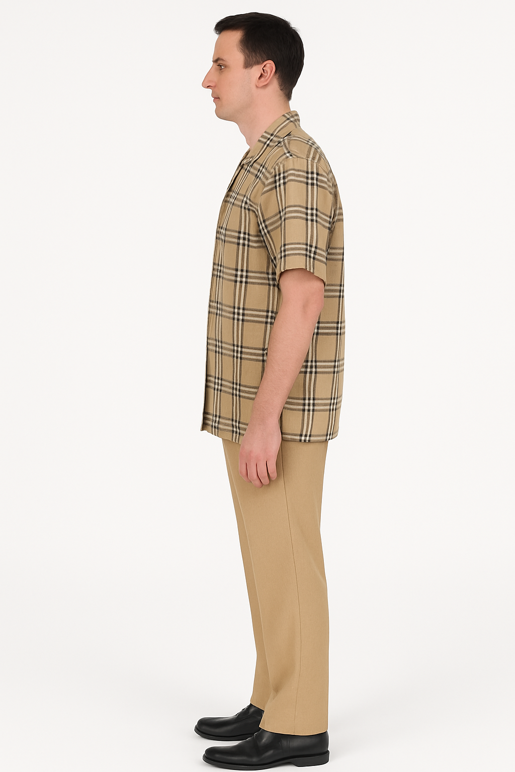 Beige Plaid Button-Up Shirt for Men – Casual to Semi-Formal