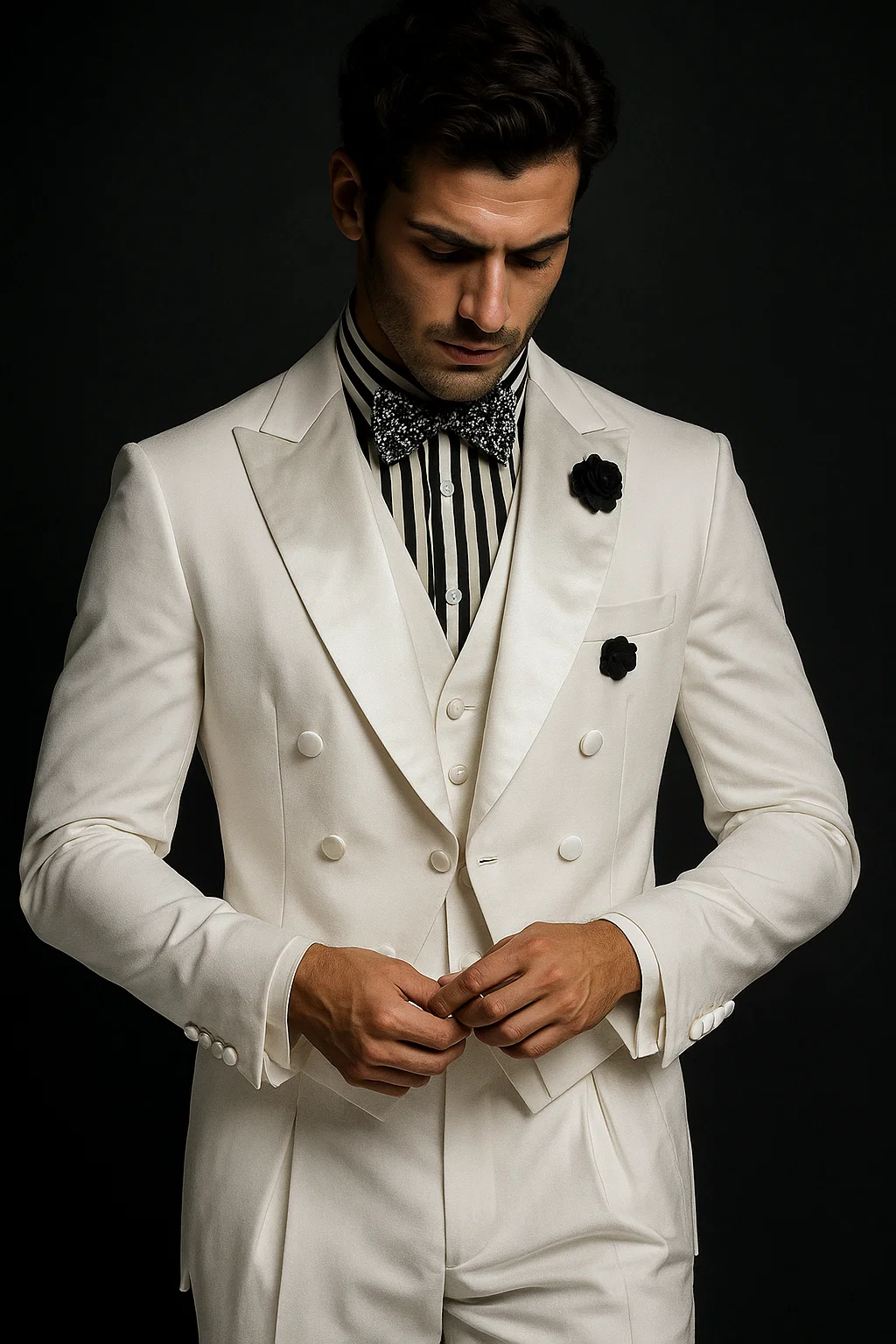 Mens Classic Vested Tail Tuxedo in White