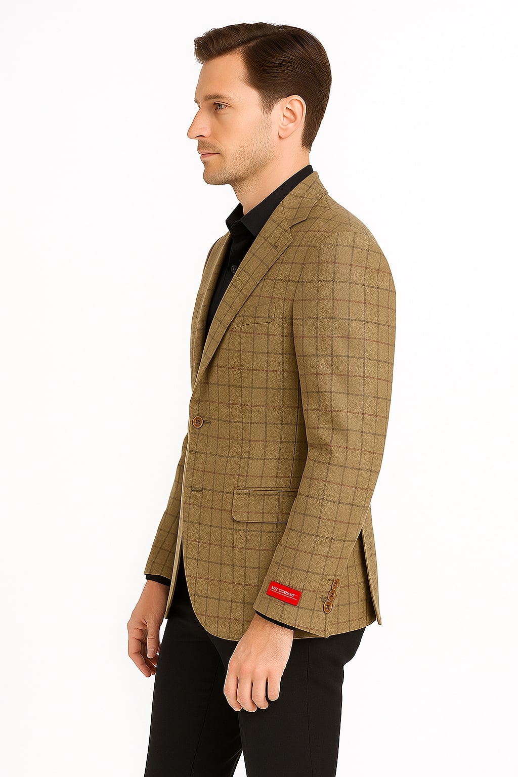 Men's Tan Plaid Blazer – Windowpane Checkered Taupe Colar with Conservative burgunsih Pattern Mix Perfect For Business