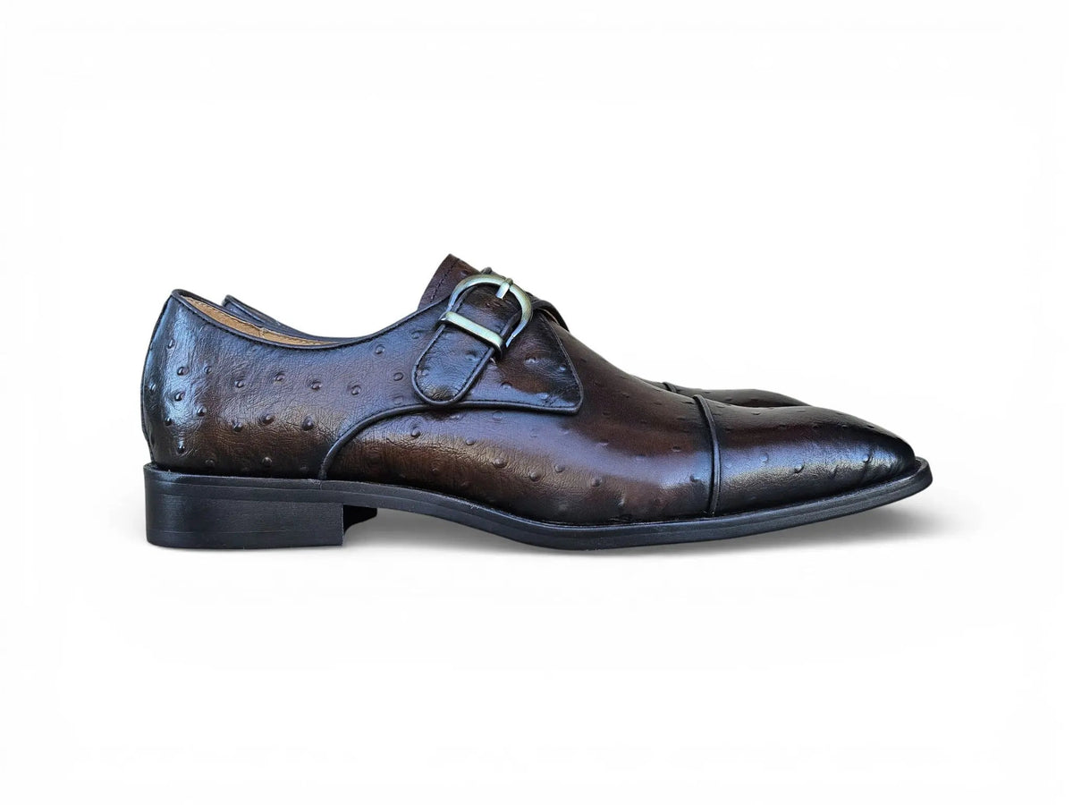 Carrucci Ostrich Embossed Cap Toe Single Monk Strap
