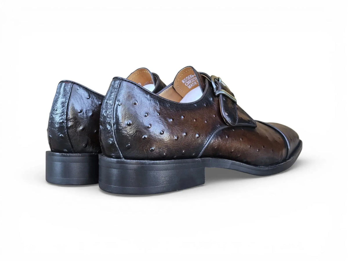 Carrucci Ostrich Embossed Cap Toe Single Monk Strap