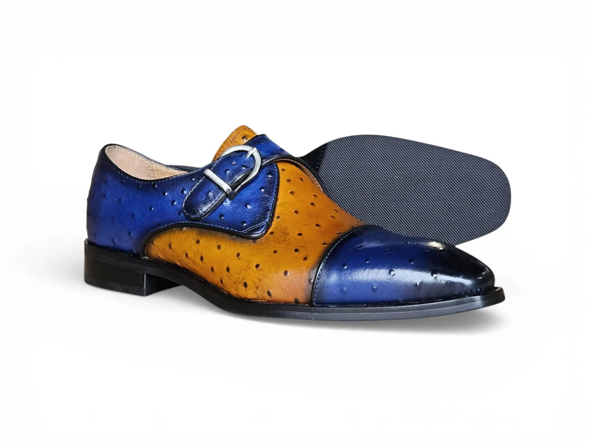 Carrucci Ostrich Embossed Cap Toe Single Monk Strap