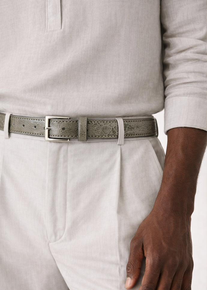 Belvedere Ostrich Leg Belt- Gray