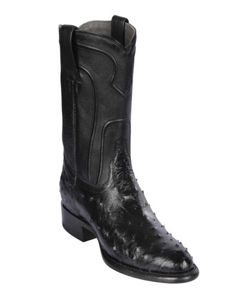 Handcrafted in Mexico Los Altos Boots Men's Ostrich Roper Western Boots Black