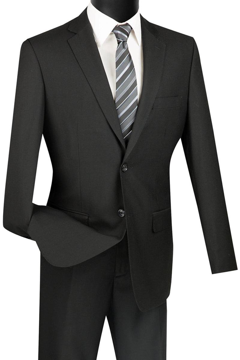 Mens 2 Button Wool Feel Slim Fit Suit in Black