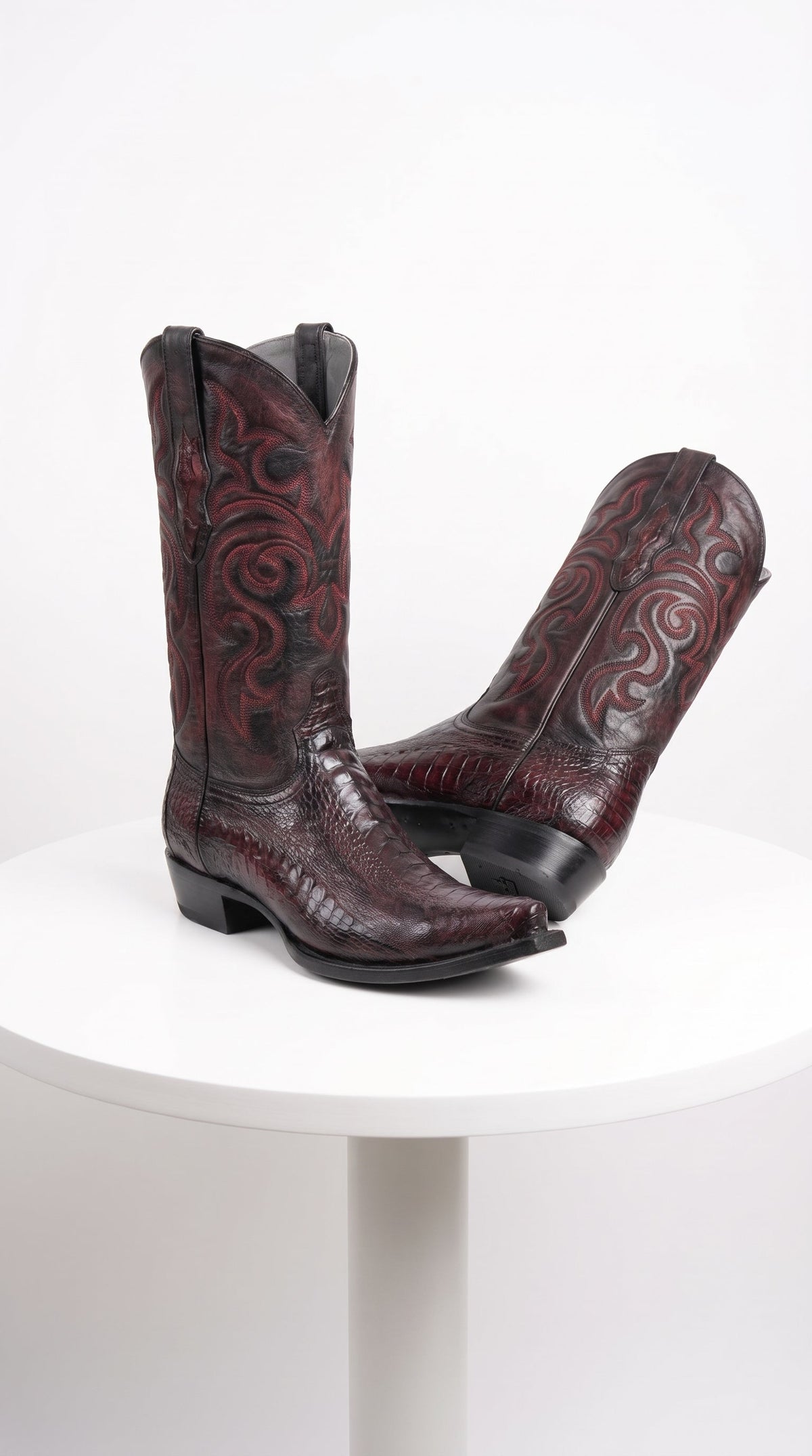 Los Altos Men’s Black Cherry Ostrich Leg Cowboy Boots, Exotic Dress Western Boots