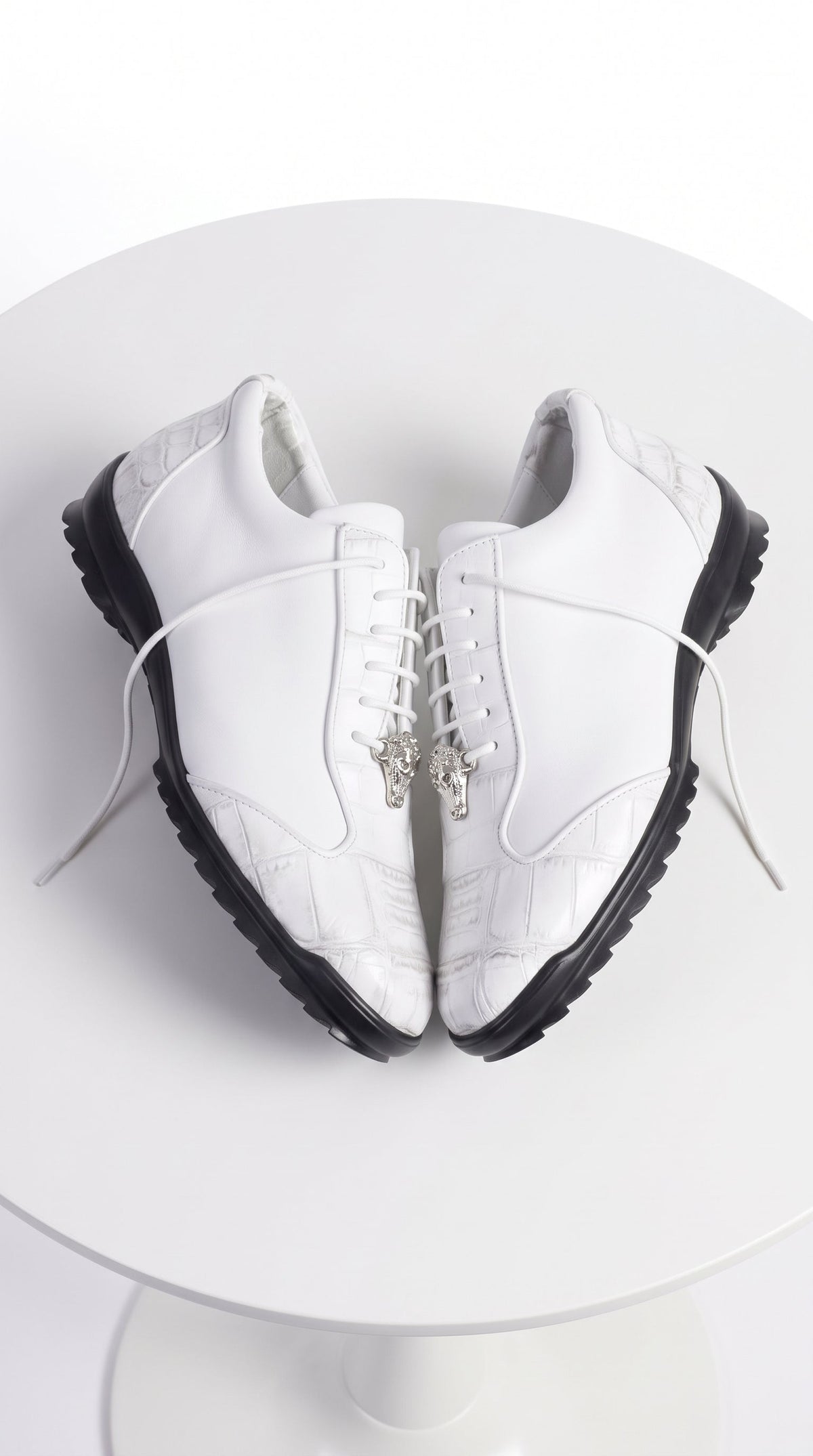 Men’s White Ostrich Leg Leather Sneaker LAB-ZC091928, Exotic Lace-Up Casual Dress Shoes