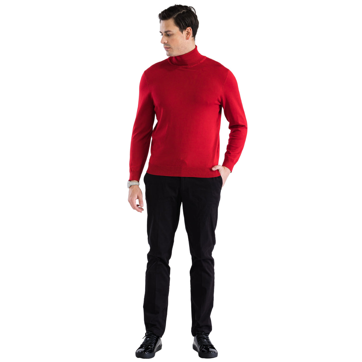 MENS RED PULLOVER TURTLENECK SWEATER