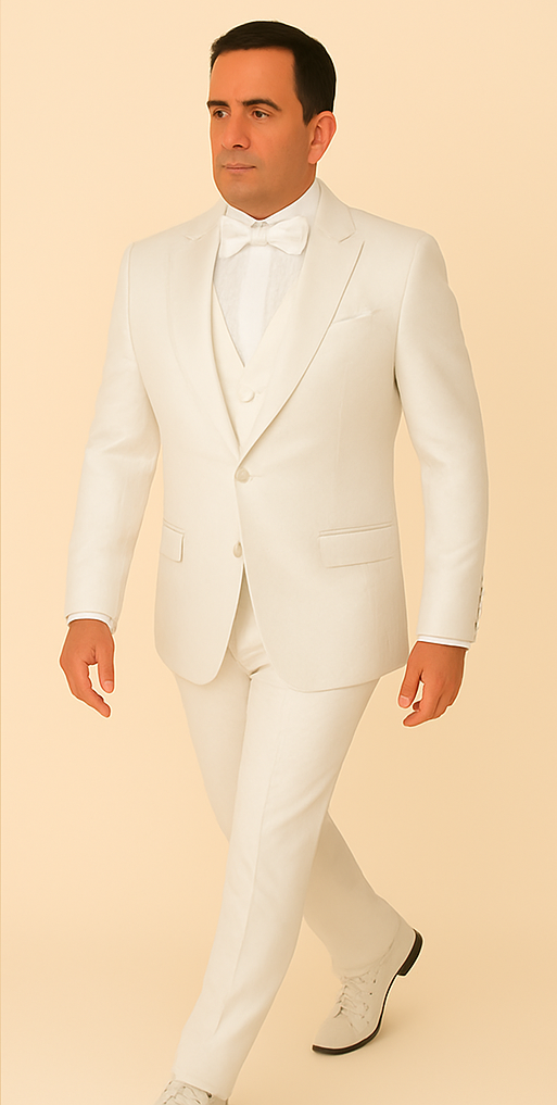 Rossi Man FORD RM1911 – Slim Fit White 3-Piece Suit for Men | Elegant Modern Formalwear
