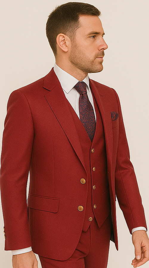 Rossi Man BOND RM1777 Slim Fit 3-Piece Red Suit – Modern Tailored Suit for Men