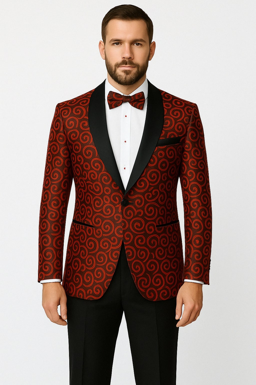 Red and Tuxedo Black Suit – Mens Formal Blazer with Satin Shawl Lapel