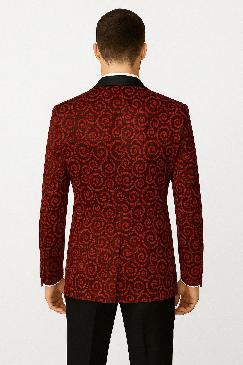 Red and Tuxedo Black Suit – Mens Formal Blazer with Satin Shawl Lapel