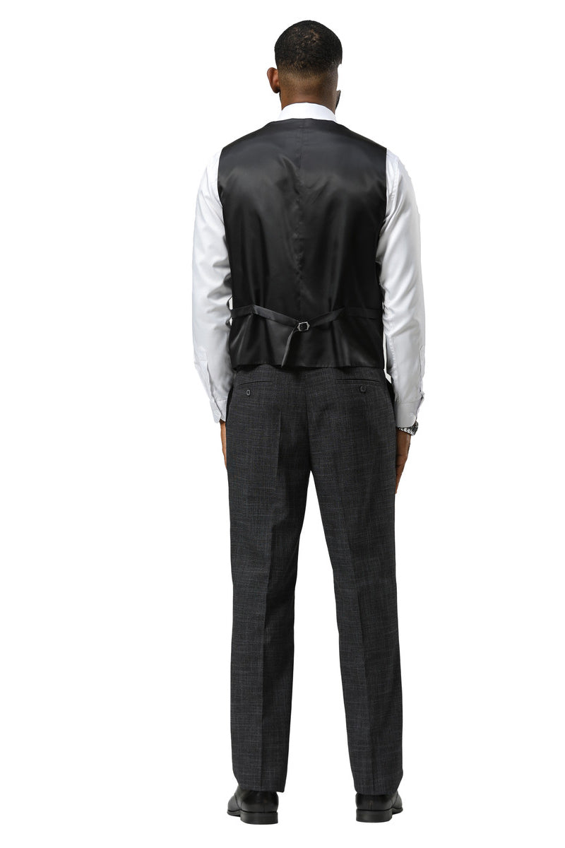 Men's Stacy Adams One Button Peak Lapel Vested Sharkskin Suit in Charcoal