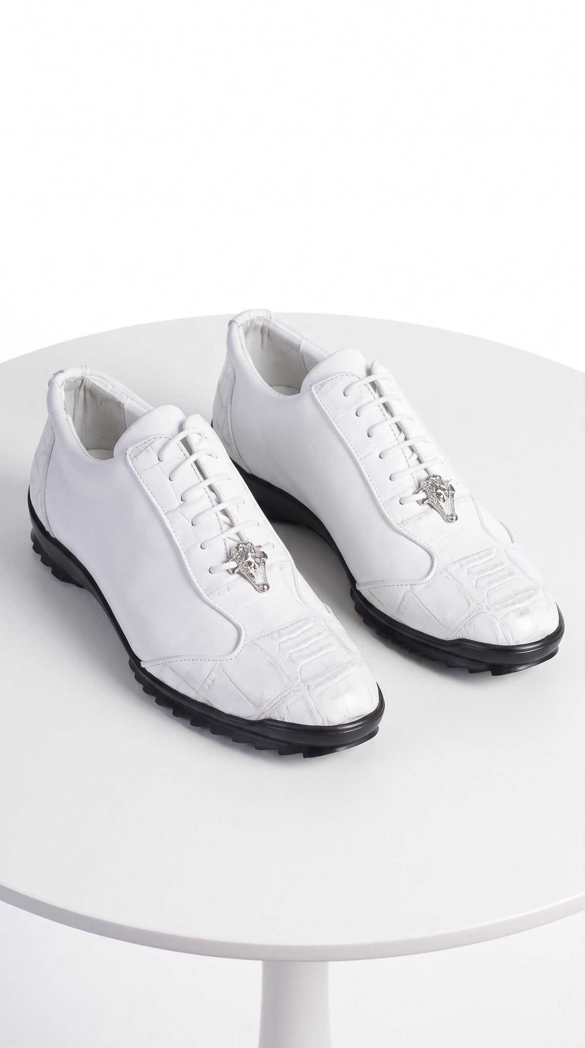 Men’s White Ostrich Leg Leather Sneaker LAB-ZC091928, Exotic Lace-Up Casual Dress Shoes