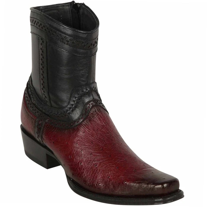 Los Altos Boots - Mens Dress Cowboy Boot - Low Priced Burgundy Smooth Ostrich Short Cowboy Boots- in Burgundy