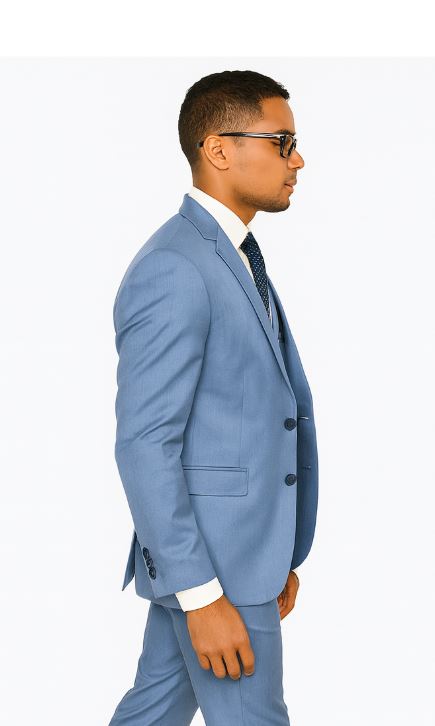 Sharkskin Textured 3-Piece Steel Blue - Dusty Blue Suit