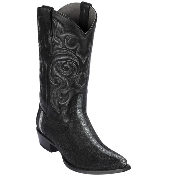 Los Altos Boots - Mens Dress Cowboy Boot - Low Priced Stingray Full Stone Snip Toe Boots- in Black