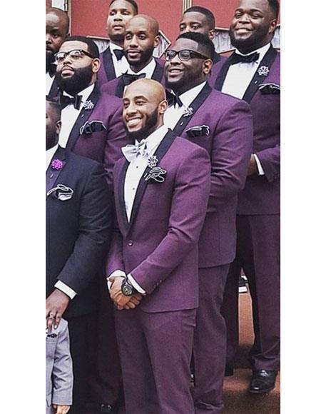 Men's Purple - Plum - Eggplant Jacket and Pants Two Button Shawl Lapel Tuxedo