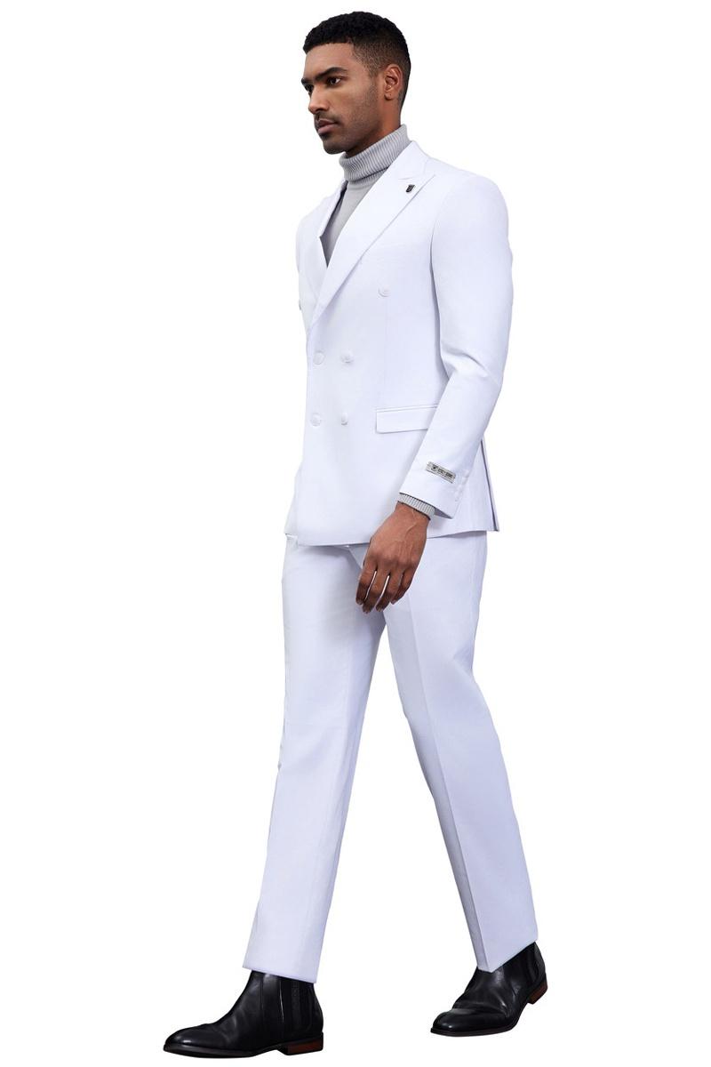 Men's Designer Stacy Adams Classic Double Breasted Suit in White