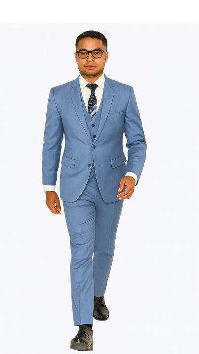 Sharkskin Textured 3-Piece Steel Blue - Dusty Blue Suit