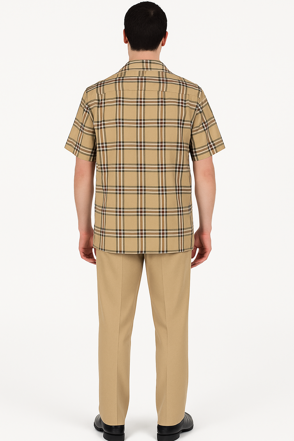 Beige Plaid Button-Up Shirt for Men – Casual to Semi-Formal