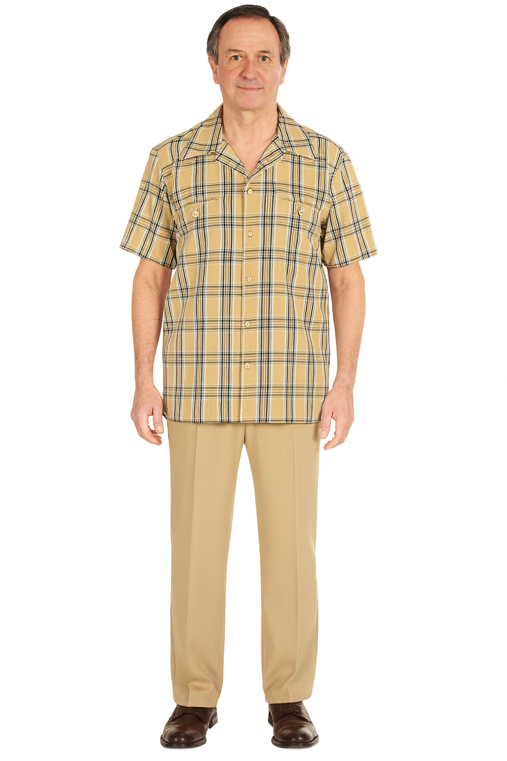Beige Plaid Button-Up Shirt for Men – Casual to Semi-Formal