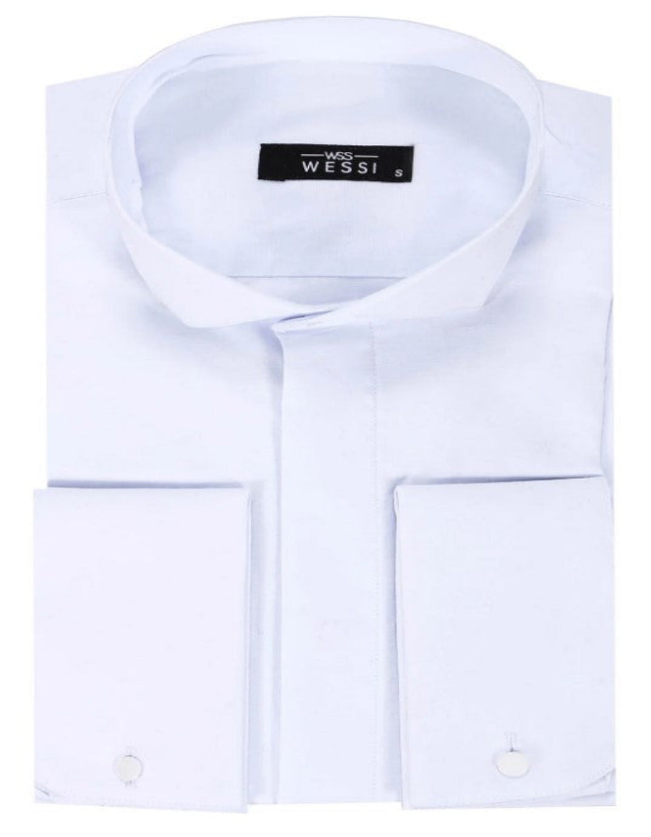 White Plain Stand Collar Formal Tuxedo Shirt