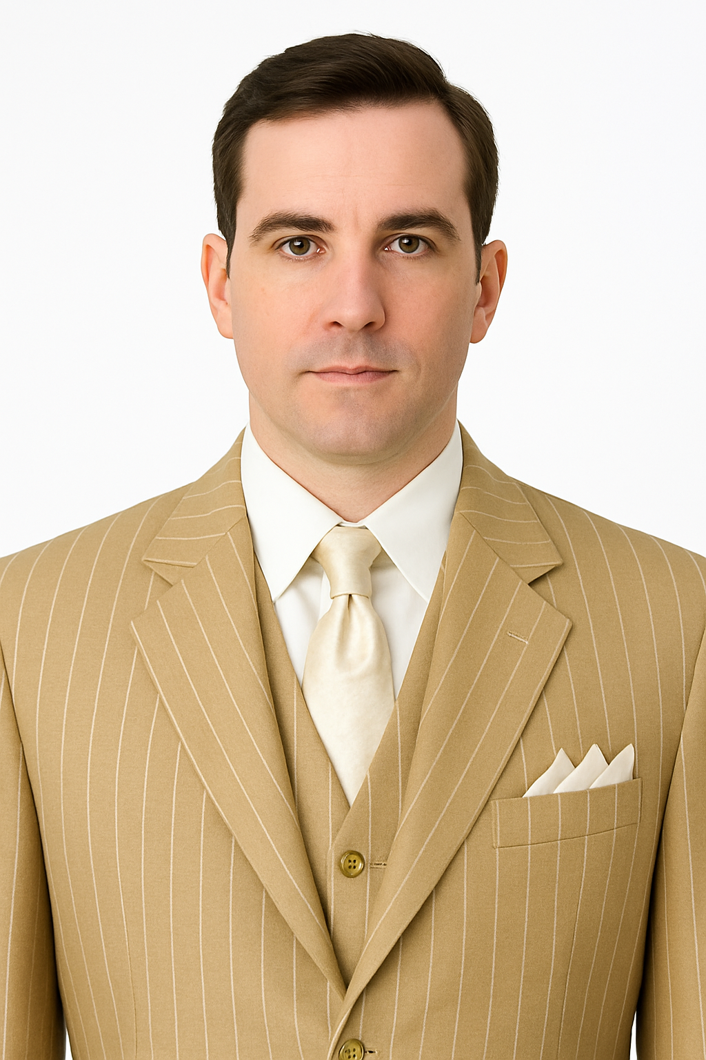 Beige Pinstripe Business Suit – 3-Piece Professional Wear